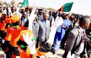 President Michael Sata on arrival at Harry Mwaanga Nkumbula International Airport for the opening of the UNWTO 20th General Assembly -Picture by THOMAS NSAMA