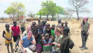 The St Mary’s School students enjoy a game with youngsters in Zambia
