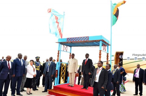 President Michael Sata upon arrival in Kinshasa, Democratic Republic of Congo for COMESA Summit 