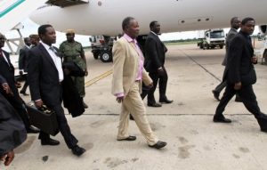 President Michael Sata on arrival at Kenneth Kaunda international airport -Picture by EDDIE MWANALEZA