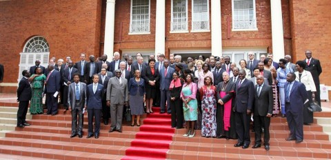 Group photo with members of the Diplomatic Corps accredited to Zambia — at State House, Lusaka, Zambia.