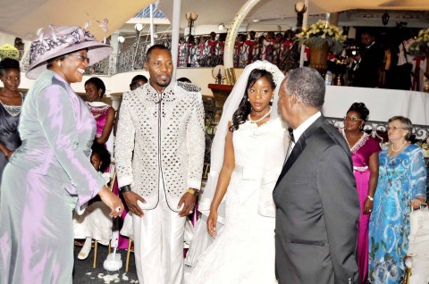 President Sata with First Lady Dr Christine Kaseba (l) during the wedding ceremony of Bona Mugabe (second from right), Daughter to Robert Mugabe , President of the Republic of Zimbabwe and her husband Simba in Harare