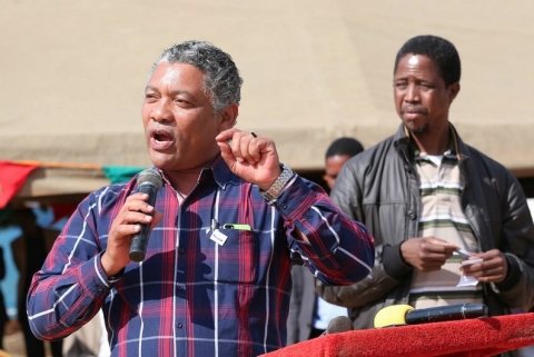 Kabwata Member of Parliament Given Lubinda who is part of the campaign team with PF SG Edger Lungu in Mkushi South to drum up support for the Patriotic Front Candidate Davies Chisopa, Picture by Eddie Mwanaleza:Statehouse 06-o9-2014