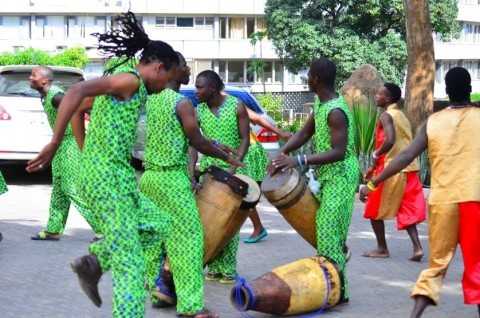 Passionate dancers exhibiting their skills at The Zambian Traditional Musical Instruments Exhibition at the ongoing LICAF in Livingstone.