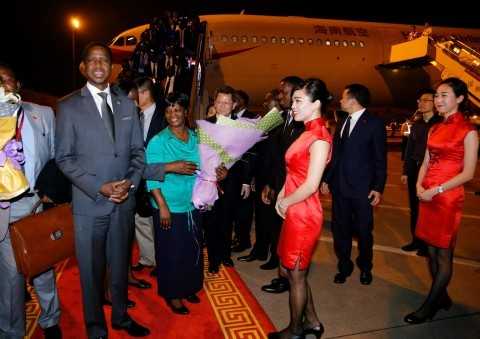 President Edgar Chagwa Lungu has arrived in Shenzhen, China aboard Hainan airlines on continued State Visit on March 31, 2015. The plane carrying the President touched down at Shenzhen Airport at 20:53 hours ( China Time) -Pictures by THOMAS NSAMA AND EDDIE MWANALEZA