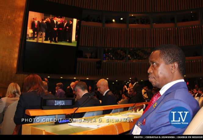 Zambia President Edgar Chagwa Lungu waiting for the arrival of Pope Francis to deliver his statement in the United Nations General Assembly Hall in New York, USA on Friday 25 September, 2015. PHOTO | CHIBAULA D. SILWAMBA | ZAMBIA UN MISSION