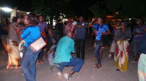 PF cadres celebrate awaiting final results at Livingstone National Museum