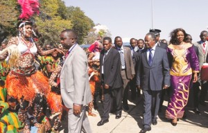 RESIDENT Sata arrives in Livingstone for the official closure of the 20th session of the United Nations World Tourism Organisation (UNWTO) general assembly yesterday. – Picture By EDDY MWANALEZA