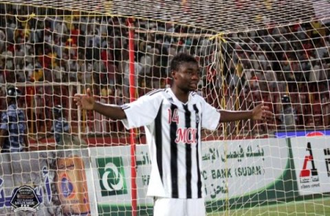 Nathan Sinkala celebrates after scoring a crucial goal for Mazembe against Al Merreikh in 2012