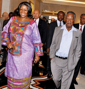 President Michael Sata and First Lady Dr Christine Kaseba leaves New York Palace Hotel during his departure from New York on September 28,2013- Picture by THOMAS NSAMA