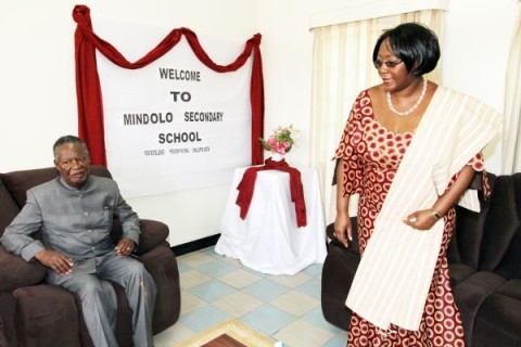 First Lady Dr Christine Kaseba with President Sata when they visited her former school. This was at Mindola Hig School after the President Launched the construction of the Kitwe-Chingola dual carriageway