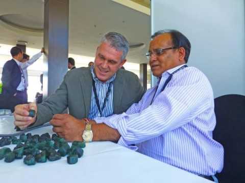GEMFIELDS chief executive officer Ian Harebottle (left) examining pieces of emeralds alongside Vijay Kedia, at the ongoing emerald auction. – Picture courtesy Leangmead and Barker PR consultants GEMFIELDS chief executive officer Ian Harebottle (left) examining pieces of emeralds alongside Vijay Kedia, at the ongoing emerald auction. – Picture courtesy Leangmead and Barker PR consultants