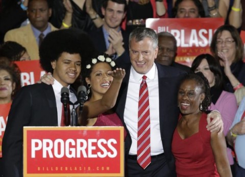 Newly elected New York City Mayor Bill de Blasio speaks at his election night party on November 5, 2013 in New York City. He will succeed Michael Bloomberg as the 109th mayor of New York City. He is the first Democratic mayor in 20 years