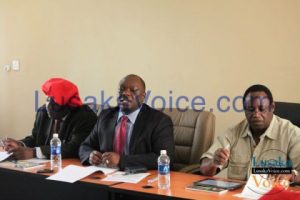 Western Province Permanent Secretary Amos Malupenga franked by Barotse Royal Establisment (BRE)’s Acting Ngambela Induna Kalonga (with red barite) and Trans Frontier Conservation Area National Director Professor Andrew Nambota - Lusakavoice.com