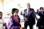 First Lady Dr Christine Kaseba being ushed by LAZ president James Banda on arrival at Radisson Blu Hotel for the LAZ programme for Anti-GBV Breakfast in Lusaka on October 22,2013