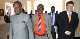 President Michael Sata with Guy Ryder, Director General Of International Labour Organization and Labour Minister Fackson Shamenda at State House