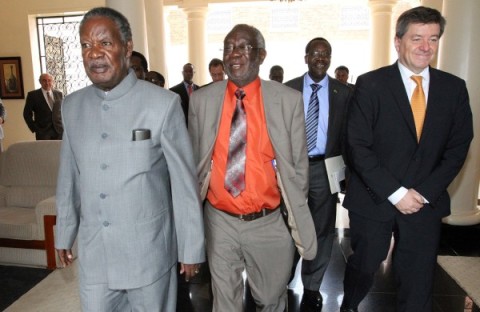 President Michael Sata with Guy Ryder, Director General Of International Labour Organization and Labour Minister Fackson Shamenda at State House