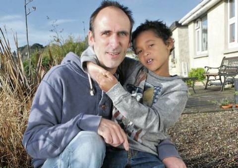 Richard Quarry with his seven-year-old son Ethan, who was snatched by the boy's mother Elizabeth Daka last April and taken to Zambia. Photo: Daragh McSweeney/Provision