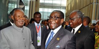 Sata and Mugabe at SADC meeting on the sidelines of the 22nd Ordinary Session of African Union at AU Conference Centre.
