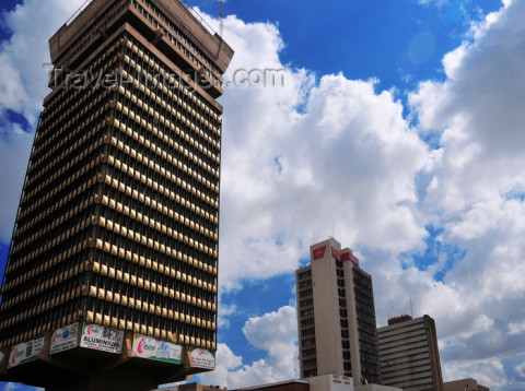 Lusaka, Zambia: Findeco, Zanaco and Indeco houses - Cairo Road skyscrapers seen from the Sapele Avenue side - Central Business District - photo by M.Torres