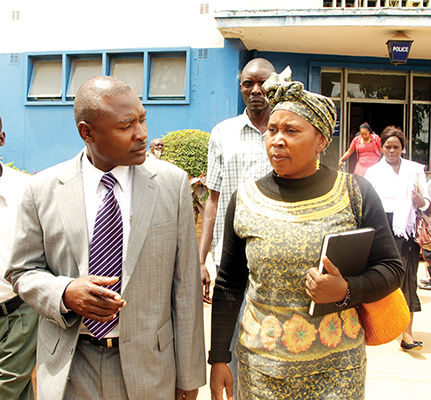 ABZ vice-president Patricia Mwashingwele (right) with party president Frank Bwalya at Lusaka Central Police station yesterday where she was warned and cautioned for bouncing a cheque. – Picture by UYOYA NDIMBA. ABZ vice-president Patricia Mwashingwele (right) with party president Frank Bwalya at Lusaka Central Police station yesterday where she was warned and cautioned for bouncing a cheque. – Picture by UYOYA NDIMBA.