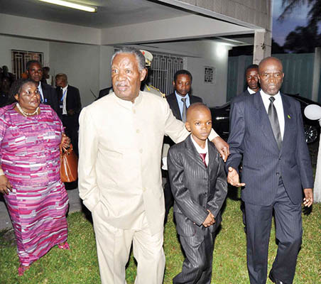 PRESIDENT Sata with Mambwe Wilombe, wife of Zambia’s ambassador to DR Congo Fidelis Kapoka, Regina (left) and Zambia’s Ambassador to Congo Kapoka (right) on arrival at the Zambian Embassy where the President mate Zambians leaving in Congo DR on Feb 25,2014. -Picture by THOMAS NSAMA. PRESIDENT Sata with Mambwe Wilombe, wife of Zambia’s ambassador to DR Congo Fidelis Kapoka, Regina (left) and Zambia’s Ambassador to Congo Kapoka (right) on arrival at the Zambian Embassy where the President mate Zambians leaving in Congo DR on Feb 25,2014. -Picture by THOMAS NSAMA.
