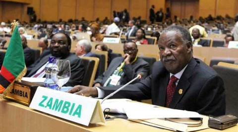 President Michael Sata addresses the African Union Summit in Addis Ababa yesterday. Picture by EDDIE MWANALEZA – State House