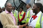 President Michael Sata greets Emirates Ground Crew members at Kenneth Kaunda international airport