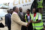 President Michael Sata on arrival at Kenneth Kaunda international airport -Picture by EDDIE MWANALEZA —
