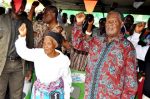 President Michael Sata with Mary Lungu (l) during a rally to drum up support for Katuba Constituency PF parliamentary candidate Moses Chilando -Picture by THOMAS NSAMA