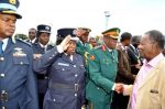President Sata greets Service Chiefs on arrival at Kenneth Kaunda International Airport in Lusaka from London on Feb 8,2014 -Picture by THOMAS NSAMA –