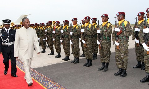 President Sata inspects a presidential guard of honour at N’Djili International Airport in Kinshasa, Democratic Republic of Congo, on arrival yesterday. – Picture by EDDIE MWANALEZA.