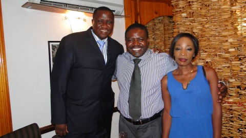 ZNBC DG Chibamba Kayama treats ZMA winners DJ Dazzle and Lady MC @ Marlin Restaurant.