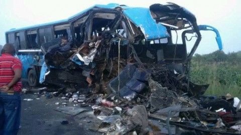 horror the death of twenty people in a road traffic accident involving a Marcopolo bus and a South African Front liner Truck and trailer in Mazabuka district