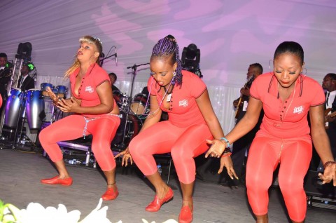 Koffi Olomide's dancing queens during the wedding ceremony of Bona Mugabe, Daughter to Robert Mugabe , President of the Republic of Zimbabwe and Simba at President Mugabe's private residence in Harare,