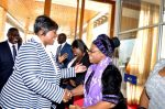 Sylvia Banda greets First Lady Dr Christine Kaseba Sata when she arrived at Mulungushi International Conference Centre for the First Lady’s Youth Mentorship Programme in Lusaka on March 11,2014 -Picture by THOMAS NSAMA