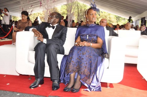 Zimbabwean President Robert Mugabe and First Lady Grace Mugabe during the wedding ceremony of their daughter Bona Mugab