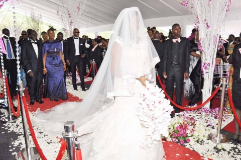 Zimbabwean President Robert Mugabe and First Lady Grace Mugabe during the wedding ceremony of their daughter Bona Mugabe and her husband Simba at their residence in Harare,