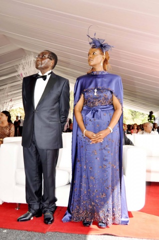 Zimbabwean President Robert Mugabe and First Lady Grace Mugabe during the wedding ceremony of their daughter Bona Mugabe and her husband Simba