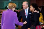 From left to right- Ms. Angela MERKEL, German Federal Chancellor; Mr Laurent FABIUS, French Minister for Foreign Affairs; Ms. Maite Emily NKOANA-MASHABANE, Minister of International Relations and Coooperation of South Africa. EU COUNCIL