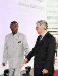 President Michael Sata arrives at the closing ceremony of the EU -AU Summit in Brussels on Thursday 03-04-2014 -Picture by Eddie Mwanaleza