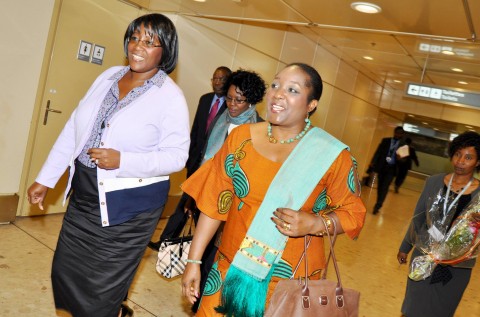 First Lady Dr Christine Kaseba flanked by Zambia's Permanent Representative to the United Nations in Geneva Ambassador Encyla Sinjela