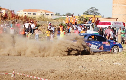 MUNA Singh jr battling it out in the Airtel Money Zambia International Rally at Lusaka's Show grounds. – Picture by COLLINS PHIRI.