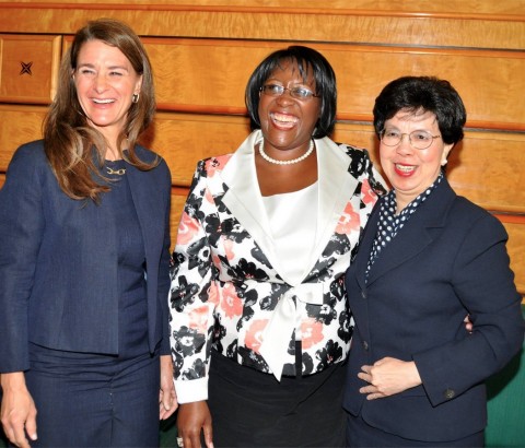 Melinda Gates (l) with WHO Director-General Margaret Chan (r) and First Lady Dr Christine Kaseba shortly before delivering their key note address to the World Health Assembly Melinda Gates (l) with WHO Director-General Margaret Chan (r) and First Lady Dr Christine Kaseba shortly before delivering their key note address to the World Health Assembly