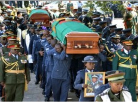 PALLBEARERS arrive with the caskets for the late Zambia Air Force Deputy Commander Major General Muliokela Muliokela and Commanding Officer Colonel Brian Mweene at the Cathedral of the Holy Cross in Lusaka yesterday. Pictures by STEPHEN KAPAMBWE PALLBEARERS arrive with the caskets for the late Zambia Air Force Deputy Commander Major General Muliokela Muliokela and Commanding Officer Colonel Brian Mweene at the Cathedral of the Holy Cross in Lusaka yesterday. Pictures by STEPHEN KAPAMBWE
