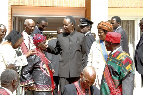 PRESIDENT Sata (centre) with honourees after the investiture ceremony at State House to mark Africa Freedom Day. – Picture by MACKSON WASAMUNU