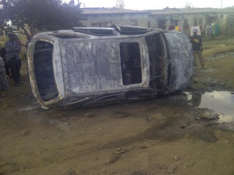 Rodgers Mumba ‏@mumslee2 This is the Remains of Toyota Harrier belonging to Big Ben of #comesa burnt in #chibolya #Zambia .