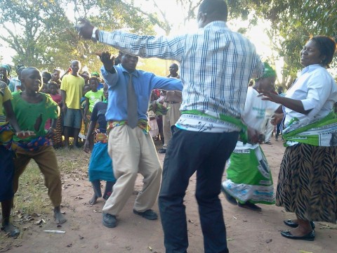Yaluma and Mungwi DC Joyce Chanda joins residents of Mukuka- mfumu in a dance to welcome their MP