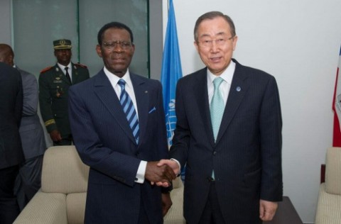 Equatorial Guinea’s President, Obiang Nguema Mbasogo, with U.N. Secretary-General Ban Ki-moon