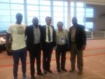 Football Association of Zambia president Kalusha Bwalya with General Secretary George Kasengele, Jacob Mulenga and officials from the Japanese FA at the RJ Stadium where the match between Japan and Zambia will be played on June 6